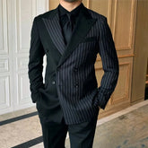 Stripe Men Suits Slim Fit Fashion Wedding Tuxedo Peaked Lapel Prom Groom 2 Pcs Male Fashion Blazer (Jacket+Pants ) 2023